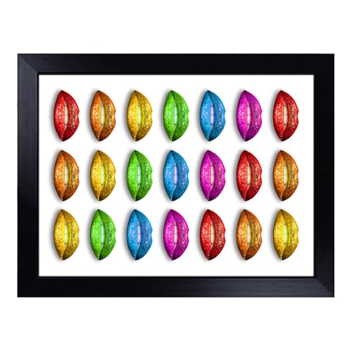 Lap Tray with Bean Bag Cushion, Rainbow Lips - Handmade in the UK, Raised Wooden Edge, Padded Cushion, Heat-Resistant Wipe-Clean Surface, for Meals, Laptops and Crafts
