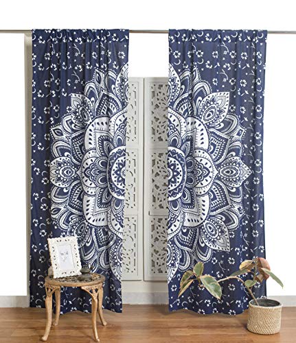 Popular Handicrafts Indian Hippie Bohemian Mandala Curtain Ombre Blue Silver