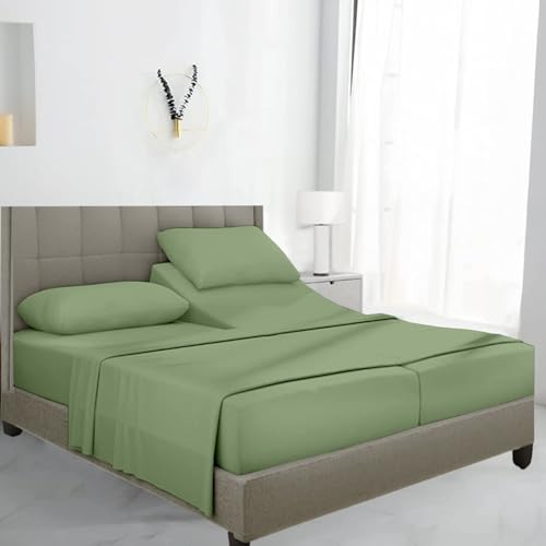 "SKY BEDDINGS Split King Sheet Set, 100% Egyptian Cotton Sateen, Sage Green - Split King Sheets Sets for Adjustable Beds, 5-Piece Set, 16"" Deep Pockets, For Hot Sleepers, All-Season"