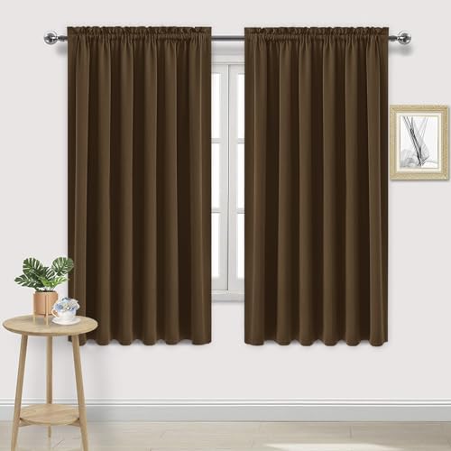 DWCN Blackout Curtains for Living Room Thermal Insulated, Energy Saving & Noise Reducing Bedroom Curtains, Brown, W 70x L 72 Inch, Set of 2 Rod Pocket Curtain Panels