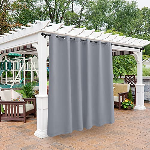 Bonzer Outdoor Curtains for Patio Waterproof Weather Resistant Privacy - Light Blocking Grommet Blackout Curtains for Porch/Gazebo/Pergola/Cabana/Deck/Sunroom, 1 Panel, 100W x 84L inch, Silver