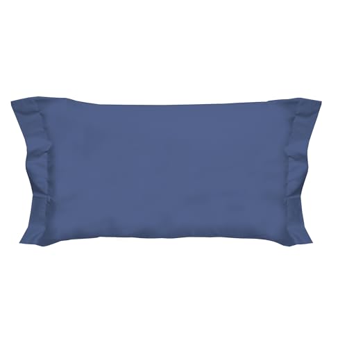 PENSIERI DELICATI Pair of Pillowcases 52 x 82 cm with Two Shuttlecocks Finish in Plain Colour, Made of 100% Cotton, Made in Italy, Colour Navy Blue