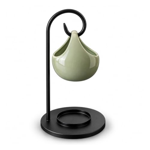 Zen'Ar??me Inspiration SEIS Burner Fondant and Scented Wax Essential Oil Diffuser and Mood Fragrance-Ceramic and Metal Tealight Holder-Height 19 cm, Green