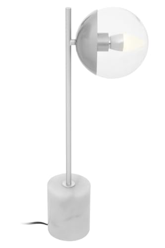Premier Housewares Chrome Finish Table Lamp Desk Lamp Contemporary White Marble Base Lamp with Clear Glass Globe Shade White Desk Lamp 15 x 56 x 22 cm