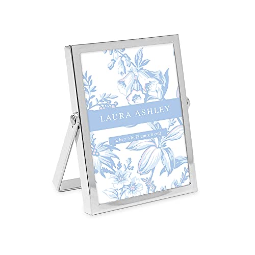 Laura Ashley 2x3 Silver Flat Metal Picture Frame (Vertical) with Pull-Out Easel Stand, Made for Tabletop, Counterspace, Shelf and Desk (2x3, Silver)