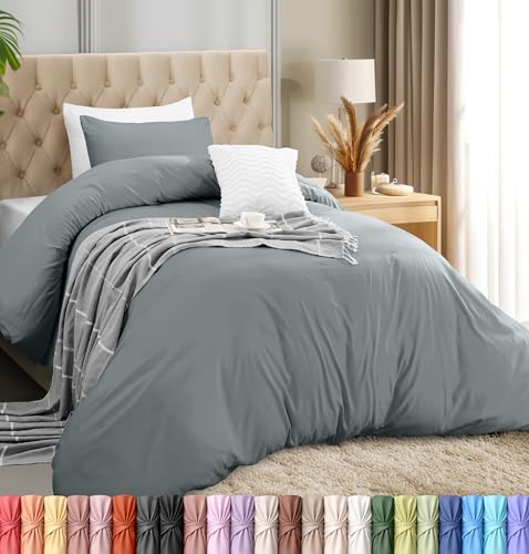 Utopia Bedding Lightweight Duvet Quilt Cover Set with 50x65 cm Pillow cases, 170x220 cm - Soft Microfibre Polyester (Grey)