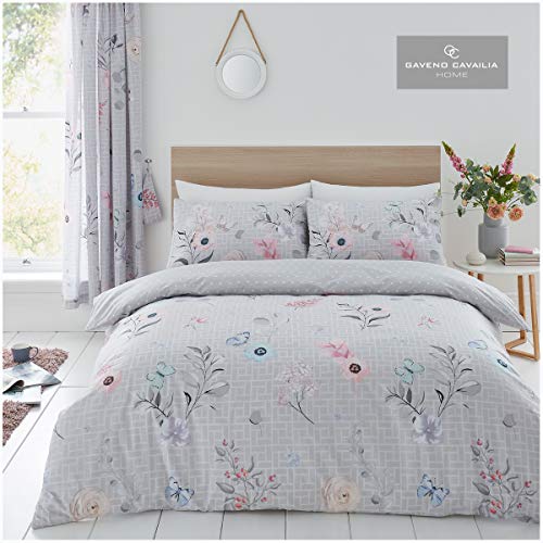 GC GAVENO CAVAILIA Luxury Geometric Duvet, Floral Quilt Set, Polycotton Bed Covers, Botanical-Natural, King
