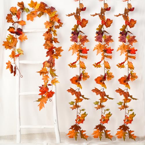 DearHouse 4 Pcs Fall Garland Maple Leaf, 5.9Ft/Piece Hanging Vine Garland Artificial Autumn Foliage Garland Thanksgiving Decor for Home Wedding Fireplace Party Christmas