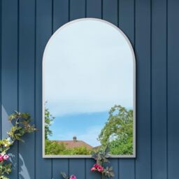 "MirrorOutlet The Arcus - White Metal Framed Modern Arched Garden Wall Mirror 47"" X 31"" (120CM X 80CM) Gold. 2cm Wide Frame and 3cm Deep."