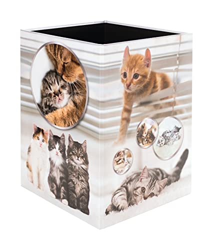 HERMA 19740 Cat Design Waste Paper Bin, 15 Litres, Foldable, Sturdy Cardboard, Slim Trash Can for Girls & Boys, Rectangular Waste Bin for Nursery, Bedroom, Study, Office, Cats