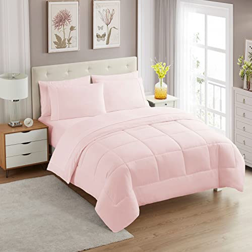 Sweet Home Collection Ultra Soft Down Alternative Set & Luxurious Bed Sheets, Polyester, Pale Pink, Full