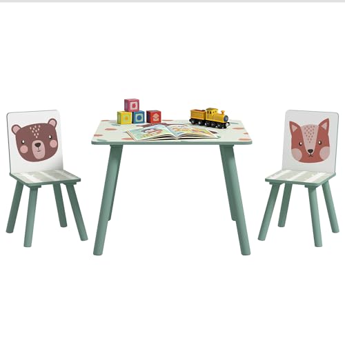 ZONEKIZ Kids Table and Chair Set, Toddler Table with 2 Chairs, Three Piece Toddler Activity Furniture Set for Bedroom, Nursery, Playroom, Green