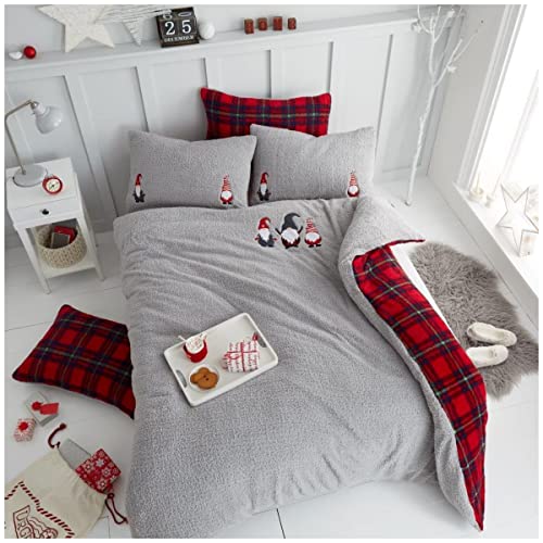 GC GAVENO CAVAILIA Fluffy Fur Fleece Teddy Embroidery Duvet Cover, Soft Snuggle Thermal Quilt Reversible Bedding Set, Single, Gonk-Grey