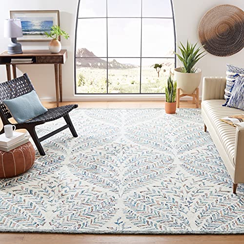 SAFAVIEH Modern Rug for Living Room, Dining Room, Bedroom - Capri Collection, Short Pile, in Beige and Blue, 91 X 91 cm