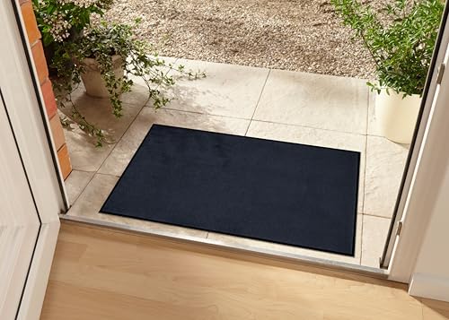 Hanse Home Washable Indoor and Outdoor Doormat Plain Door Mat Dirt Trapper Mat Dirt Trapper Mat Entrance Rug Non-Slip Sizes 90 x 150 cm Black