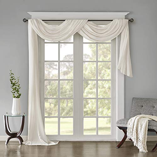 "Madison Park Window Curtain Panels, Polyester, White, 42"" W x 216"" L (Pack of 1)"