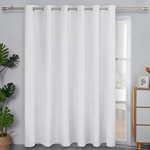 Easy-Going Linen Look 100% Blackout Curtain 100x84 Inch Extra Wide Patio Sliding Door Curtain Solid Thermal Insulated Room Curtain for Bedroom, Living Room (1 Panel, White)