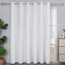 Easy-Going Linen Look 100% Blackout Curtain 100x84 Inch Extra Wide Patio Sliding Door Curtain Solid Thermal Insulated Room Curtain for Bedroom, Living Room (1 Panel, White)