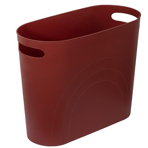 rejomiik Small Bathroom Trash Can, 3.5 Gallon Slim Garbage Can, Red - Plastic Waste Basket with Handles for Bathroom, Bedroom, Dorm, Kitchen, Office and Narrow Spaces