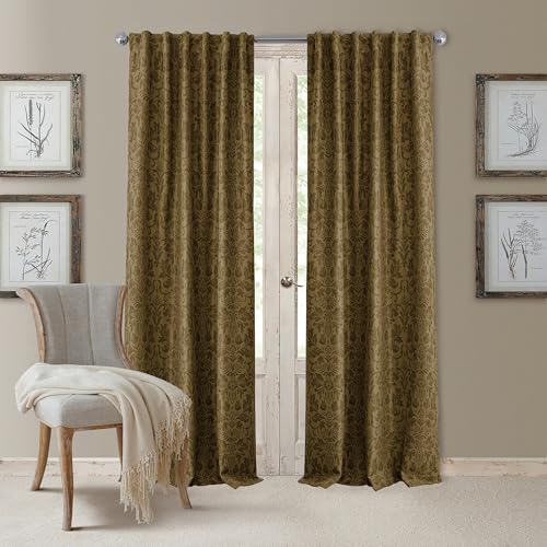 "Elrene Blackout Rod Pocket/Back Tab Window Curtain Panel, Fabric, Antique Gold, 52"" W x 95"" L (Pack of 1)"