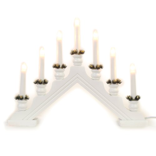 WeRChristmas Pre-Lit Wooden Candle Bridge Window Table with 7 LED Candles, 38 cm - White