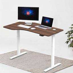 Hi5 Walnut 3D Left Handed L Shaped Electric Height Adjustable Sit Standing Desk W/ 3 Memory Height Preset Automatic Control w/EW 140 * 83cm(UK Plug)