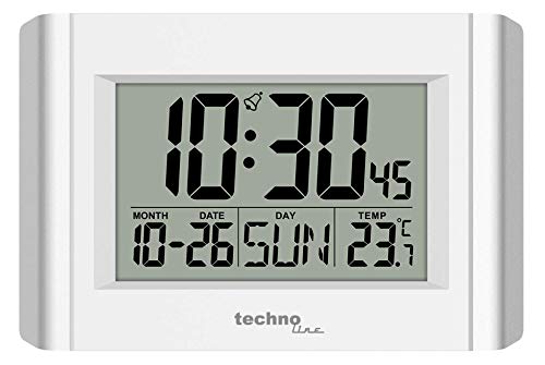 Technoline Digital Quartz Wall Clock WS8002, White/Silver, 215 x 150 x 28mm