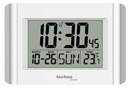 Technoline Digital Quartz Wall Clock WS8002, White/Silver, 215 x 150 x 28mm