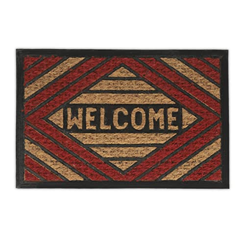 Relaxdays Welcome Doormat Rubber, 40 x 60 cm, Door Mat Inside & Outside, Non-Slip Wiper, Coir/Red, Coco