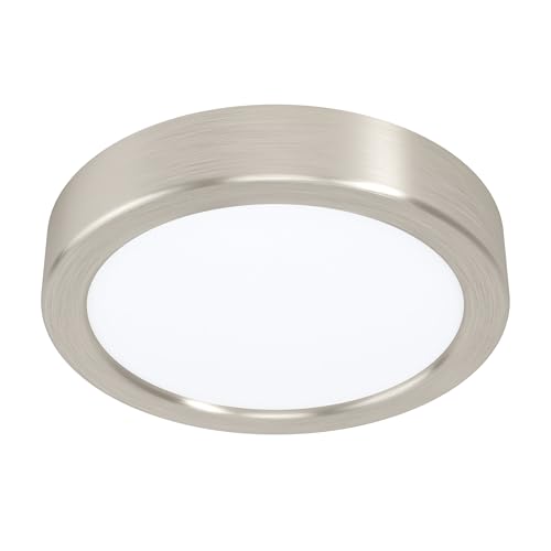 EGLO Fueva 5 LED Ceiling Light, Diameter 16 cm, 1-Bulb Surface-Mounted Light Made of Steel and Plastic Light Surface, Ceiling Light in Matt Nickel, White, LED Surface-Mounted Lamp Warm White