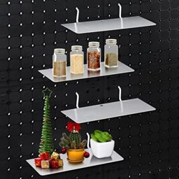 Funrous 4 Pack Pegboard Shelves Peg Board Organizer Shelves Pegboard Accessories for Craft Room Home Garage Nursery Workbench Kitchen, Pegboard Steel Tray for Organizing Tools (White, 7 x 3 Inch)