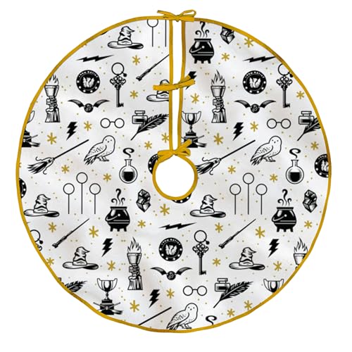 Hallmark Harry Potter Christmas Tree Skirt, 121.9cm, Plush Fabric, White, Gold