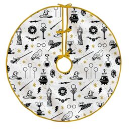 Hallmark Harry Potter Christmas Tree Skirt, Plush Fabric, White, Gold