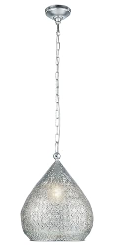Eglo Pendant Light Melilla, 1-Light Hanging Lamp Vintage, Oriental, Moroccan, Steel Pendant Lamp in Silver, Dining Table Light, Hanging Living Room Lamp with E27 Socket, Ø 33 cm