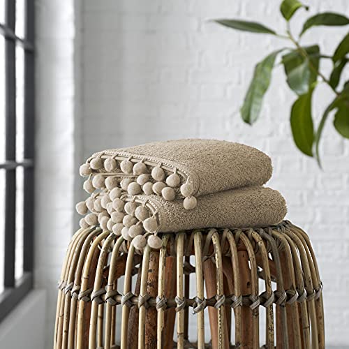 GC GAVENO CAVAILIA Luxury Pom Pom Pure Cotton 550 GSM Hand OR Bath Towels OR Ultra Soft Super Absorbent Bath Sheets, Pack of 2 Hand Towel, Latte