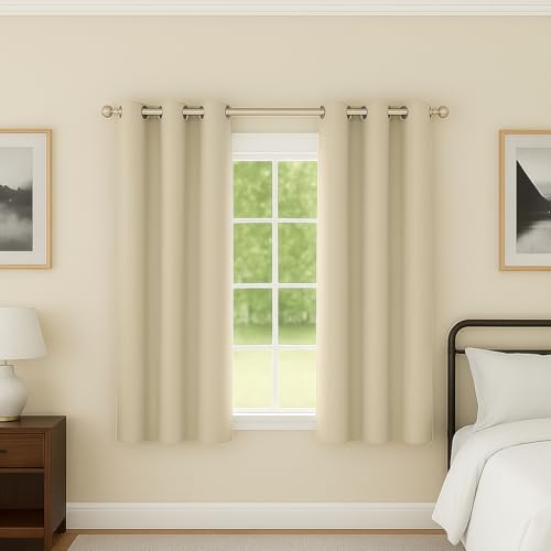 Enhanced Living Nightfall Eyelet Curtains - Thermal Natural Curtains for Bedroom - 66x54 inch (168x137 cm) - 230gsm, Supersoft, Energy Saving & Noise Reducing - 2 x Curtain Panels