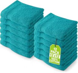 Utopia Towels 12 Pack Premium Wash Cloths Set, 12 by 12 Inches, 100% Cotton Ring Spun, Highly Absorbent and Soft Feel Essential Washcloths for Bathroom, Spa, Gym, and Face, Turquoise
