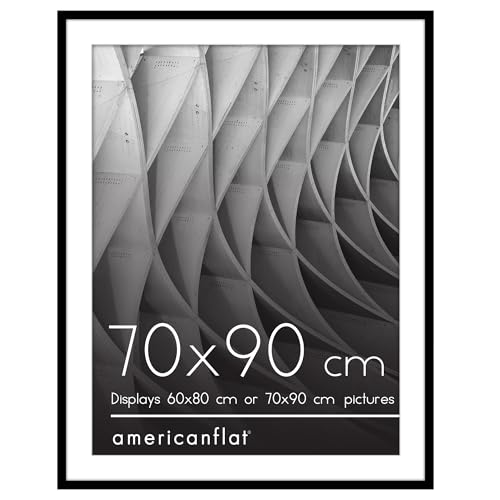 Americanflat 70x90 cm Picture Frame with Polished Plexi Cover - Use as 60x80 cm Wall Photo Frame with Mount or Display 90x70 cm Photo without Mount - Streamline Collection - Black