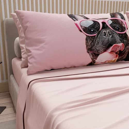 PETTI Artigiani Italiani - Animal Bed Linen with Dogs in Cotton with Pillowcases in Digital Print, Pizza and Half Sheets, Double Bed Set, 100% Made in Italy