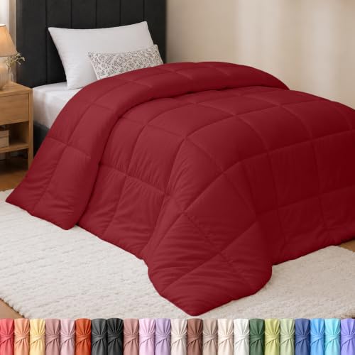 Utopia Bedding Comforter Duvet Insert - Quilted Comforter with Corner Tabs - Box Stitched Down Alternative Comforter (Twin, Burgundy/Red)