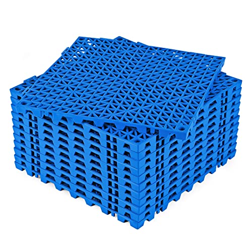 "Modular Interlocking Cushion 12 Pcs 11.8"" x 11.8"" Interlocking Rubber Floor Drain Holes Non-Slip Splicing Drainage Mats for Deck, Shower, Kitchen, Drain Pool, Sauna Bath, Indoor Outdoor (Blue)"