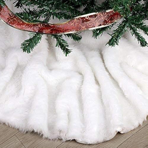 Extra Large Christmas Tree Skirt 60 inches Pure White Faux Fur Tree Skirt for Merry Christmas & New Year Party Holiday Home Decorations