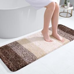 OLANLY Luxury Bathroom Rug Mat 47x17, Extra Soft and Absorbent Microfiber Bath Rugs, Non-Slip Plush Shaggy Bath Carpet Runner, Machine Wash Dry, Bath Mats for Bathroom Floor, Tub and Shower, Brown