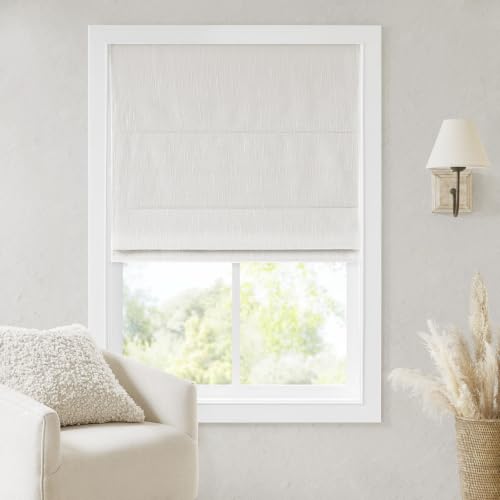 "Madison Park Cordless Roman Shades, Blackout Window Blind Privacy Window Shades, Thermal Insulated Cordless Window Treatment for Bedroom, Living Room, Quincy, Single Panel 35"" W X 64"" H White"