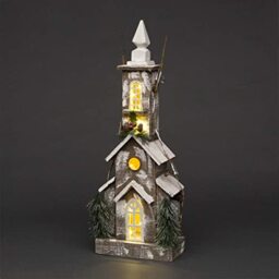 66cm Pre-lit Christmas Wooden House Vintage Holy Church Tabletop Battery Operated Centrepiece Warm White LEDs Decoration Xmas Gift for Mantel, Window Decor