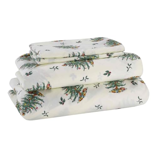 Avanti Linens Spode - Queen Sheets, Cozy 4-Piece Set with Matching Pillowcases, Holiday Room Decor (Spode Christmas Tree Ivory, Queen)