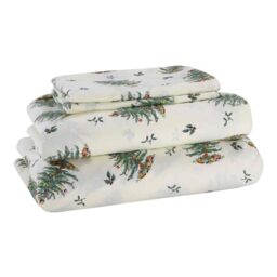 Avanti Linens Spode - Queen Sheets, Cozy 4-Piece Set with Matching Pillowcases, Holiday Room Decor (Spode Christmas Tree Ivory, Queen)