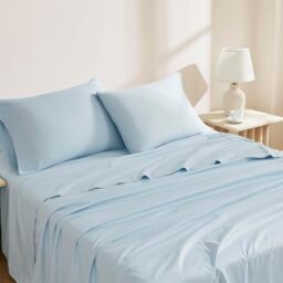 Linen Closet Luxury Cotton 144 Thread Count Organic Cotton 4-Piece Sheet Set, Queen, Light Blue