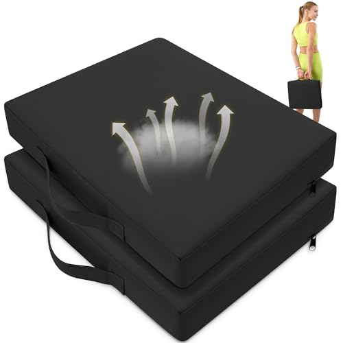 "FASTMOMENT 2-Pack Stadium Seat Cushions, Waterproof, Bleacher Seat Cushions, Indoor & Outdoor, 16.92"" x 13.39"" x 2.56"", Black"
