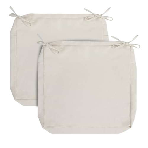 "FUNHOME 2 Pack Outdoor Cushion Covers 24"" x 24"" x 4"", No Insert! Water-Resistant Patio Chair Seat Cushion Covers with Zipper and Tie, Replacement Cover Only(Cream White)"
